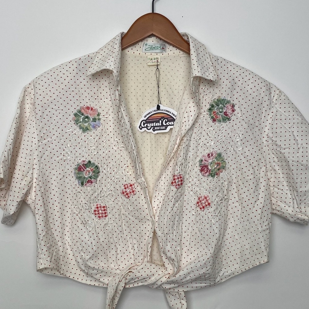 Cropped floral Embroidered polka dot vintage top - Picture 1 of 6